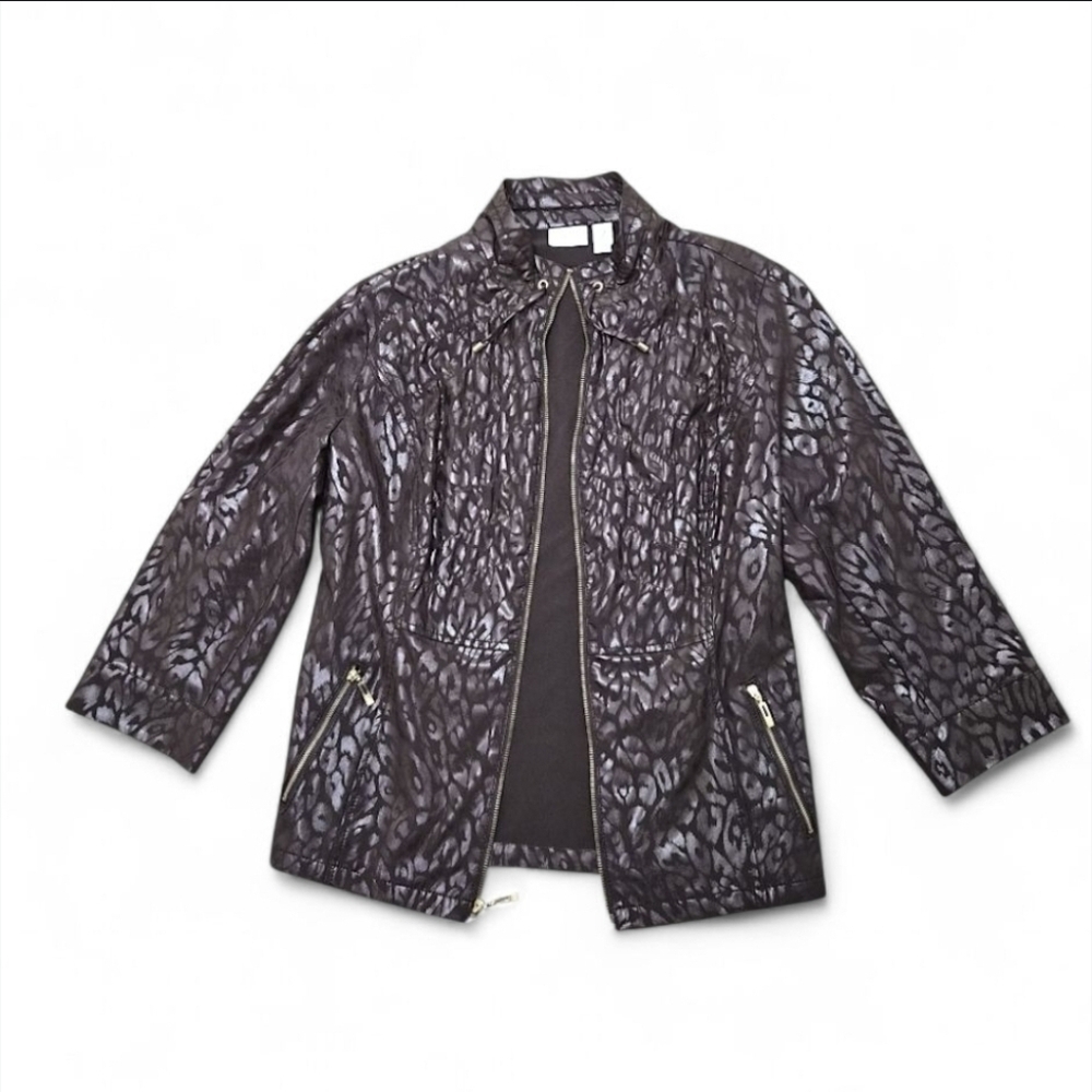 Chico’s Zenergy Neema Aria Animal Foil Jacket Chocolate Brown Size 2 (Large /12)